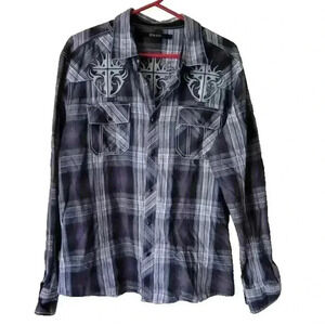CJ Black Black Pearl Snap Western Plaid Embroidered Men’s Size XL Cowboy Country